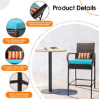 Sundale Outdoor Wicker Bar Stool Set of 6, Patio Counter Height Pub Chair with Arms, High Top Rattan Barstool, Cushion Beige, All-Weather Outdoor Rattan Furniture (Brown&Blue, Small Seat - 6 Stools)