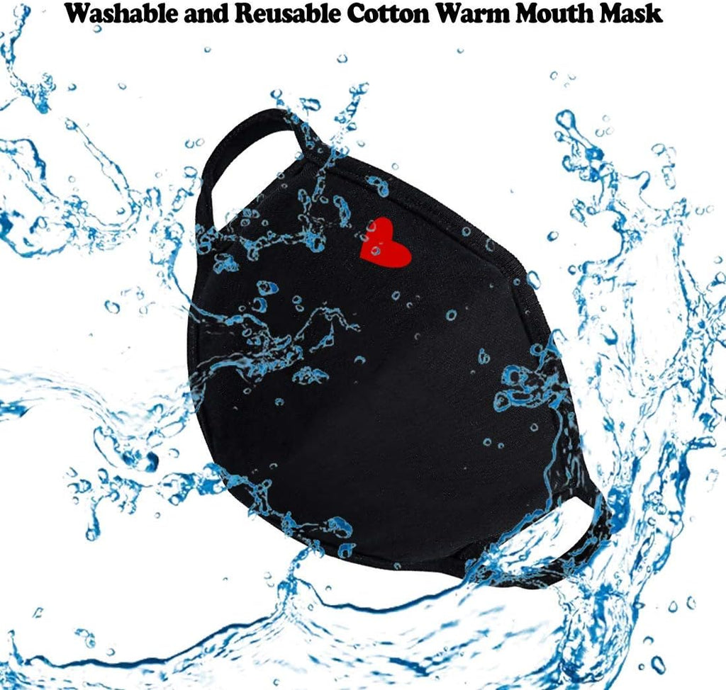 Yiiza Fashion Cute Heart Face Mask - Unisex Organic Cotton Dustproof Mouth Protection - Reusable Warm Windproof for Outdoor Activities