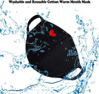 Yiiza Fashion Cute Heart Face Mask - Unisex Organic Cotton Dustproof Mouth Protection - Reusable Warm Windproof for Outdoor Activities