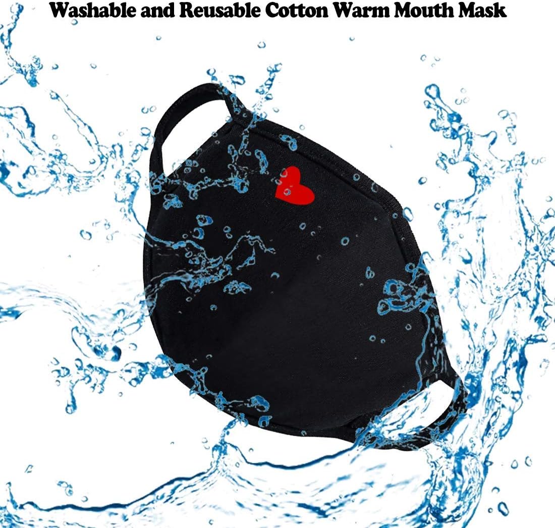 Yiiza Fashion Cute Heart Face Mask - Unisex Organic Cotton Dustproof Mouth Protection - Reusable Warm Windproof for Outdoor Activities