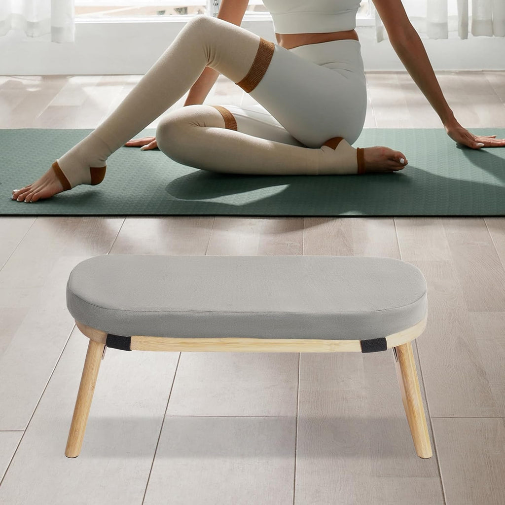 Foldable Wooden Kneeling Meditation Bench for Home, Yoga and Prayer, Portable Gray Meditation Stool for Adults, Comfortable Indoor Seating