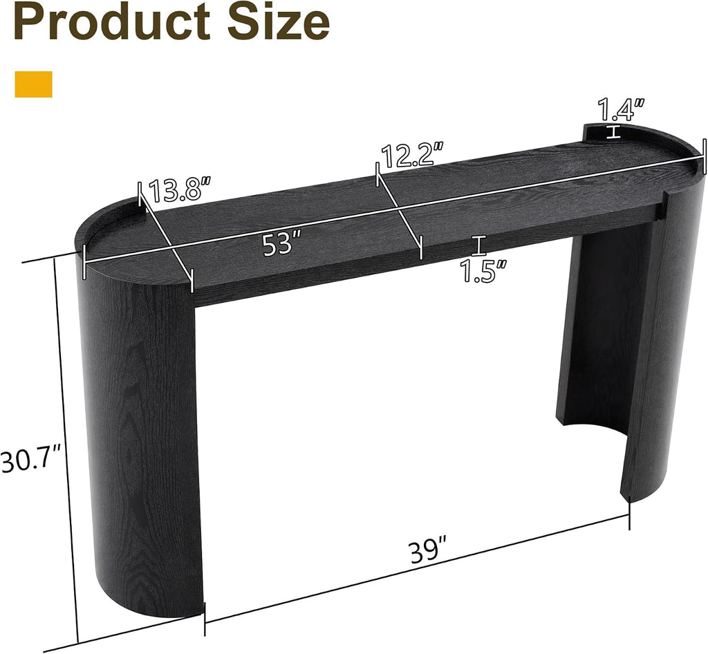 Black Curved Foyer Table Black Wood Grain Entrance Small Space Living Room Sofa Side Table
