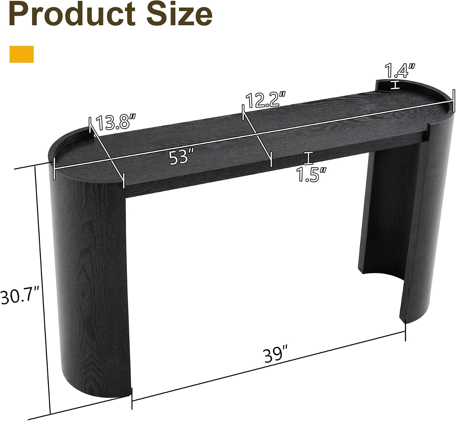 Black Curved Foyer Table Black Wood Grain Entrance Small Space Living Room Sofa Side Table