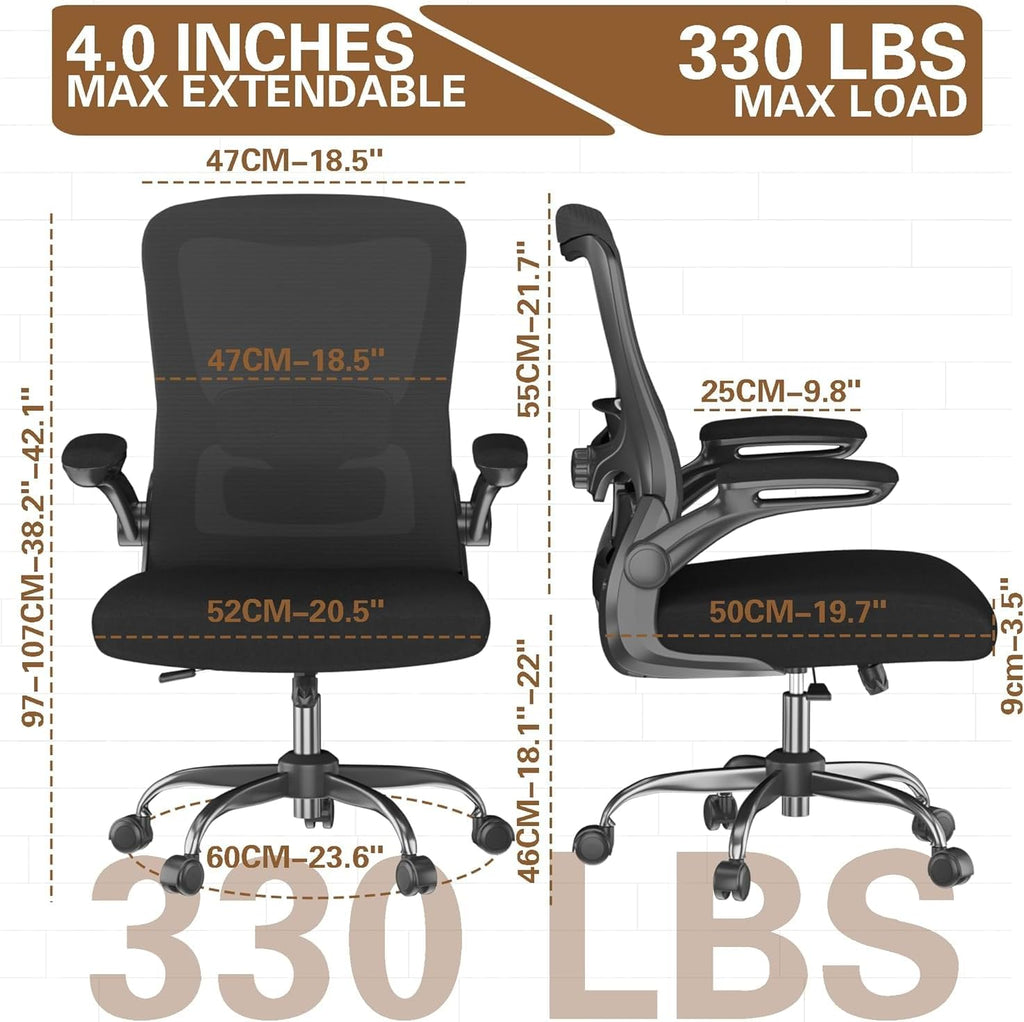 Ergonomic Office Chair - High Back Desk Chair with Adjustable Lumbar Support, Breathable Mesh Back, 330LBS Capacity, Easy Assembly, for Home Office Executive Computer Task