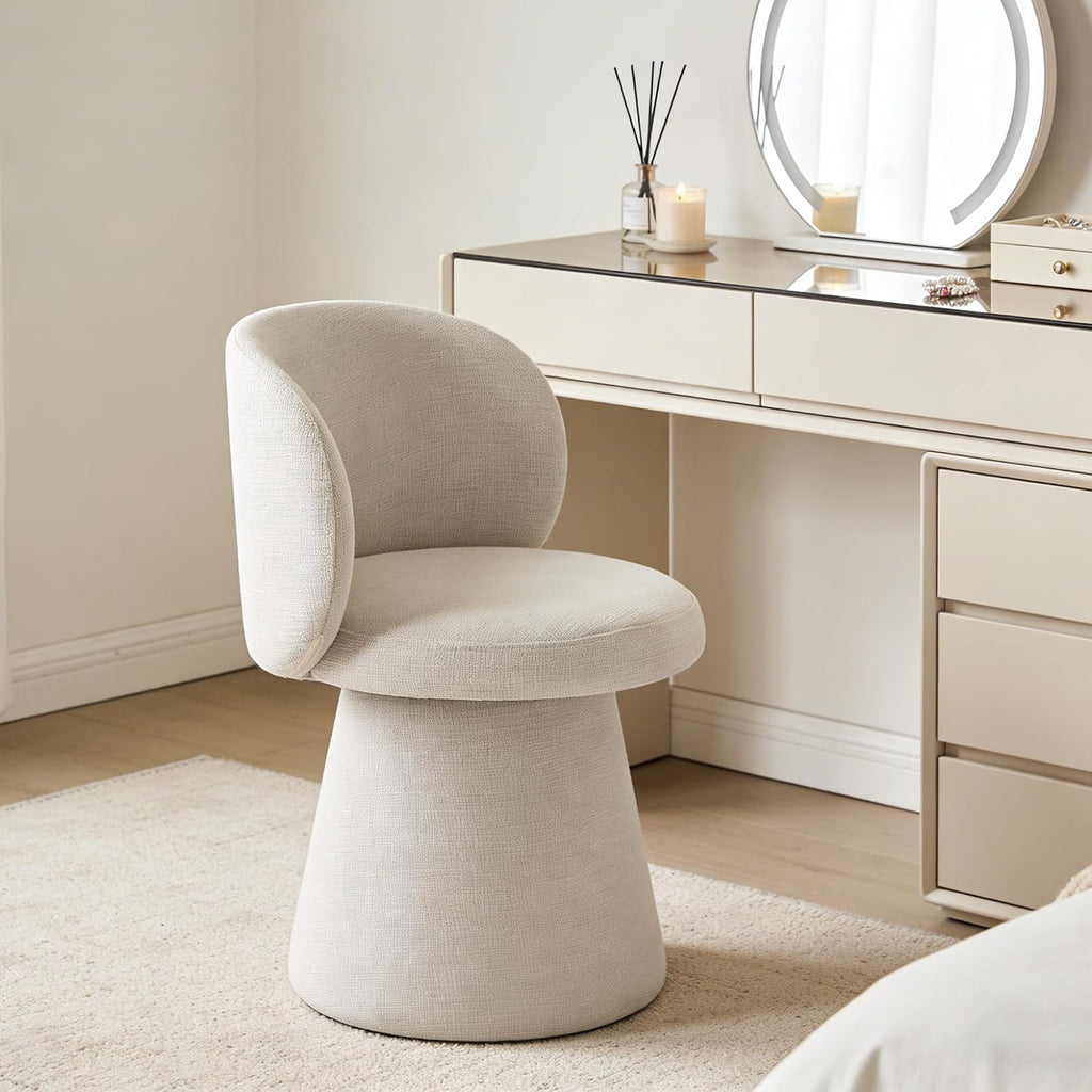 Swivel Dining Chair Set of 1, Modern Chenille Upholstered Boucle Swivel Barrel Chair, Comfy Fabric Accent Side Chairs for Kitchen Dining Living Vanity Room Bedroom, Beige