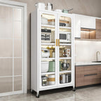 Anwick 65" Kitchen Pantry Cabinet with Doors and Adjustable Shelves,Freestanding Display Buffet Storage Cabinet with 360°Wheels,6 Tier Metal Food Pantries Cupboard for Dining Room (White)