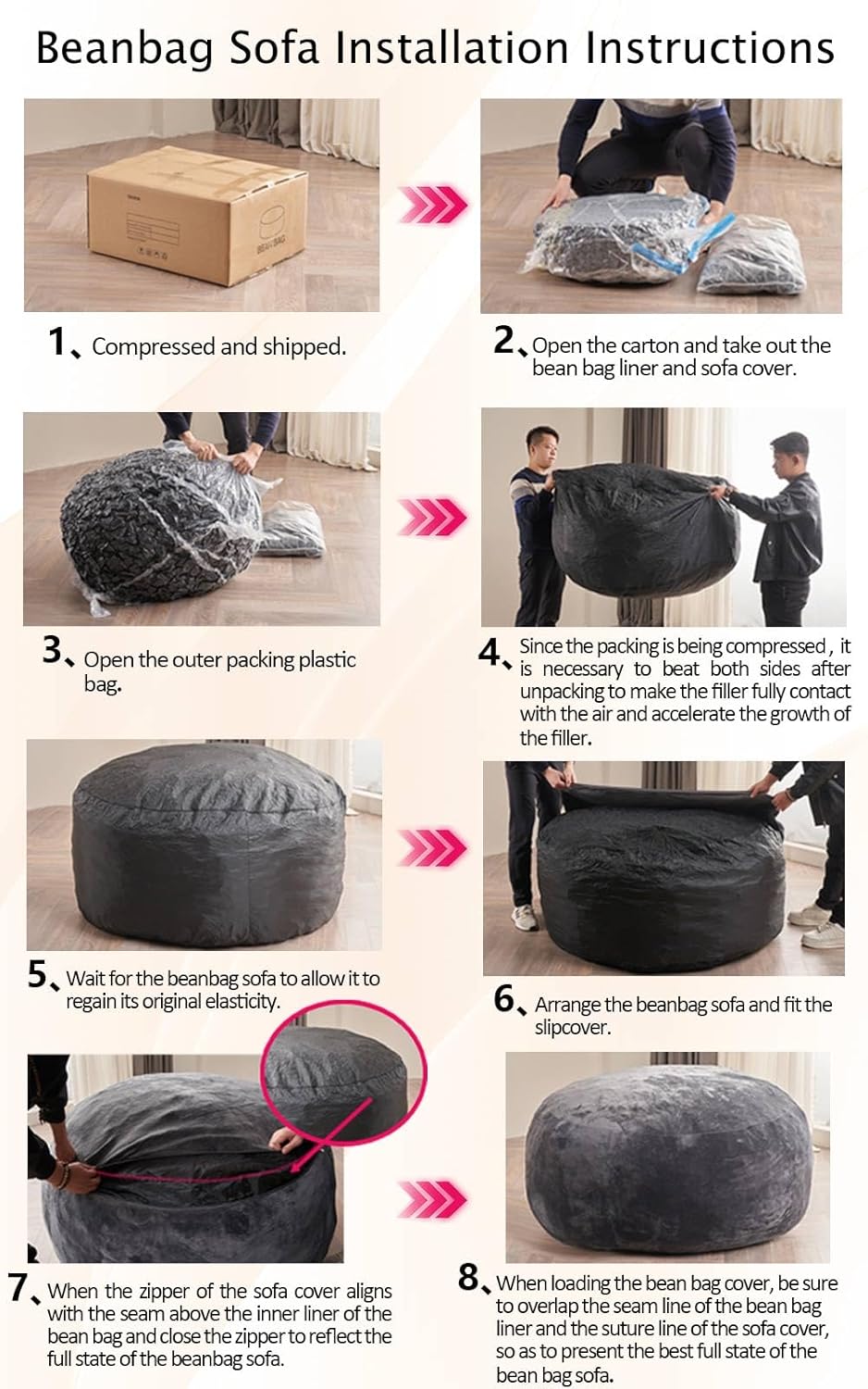 Jumbo Bean Bag Chair for Adults，6FT，Bean Bags with Filler Included，Memory Foam Chair，Removable and Washable Flannel Cover, Suitable for Living Room, Bedroom and Dormitory. (Khaki)