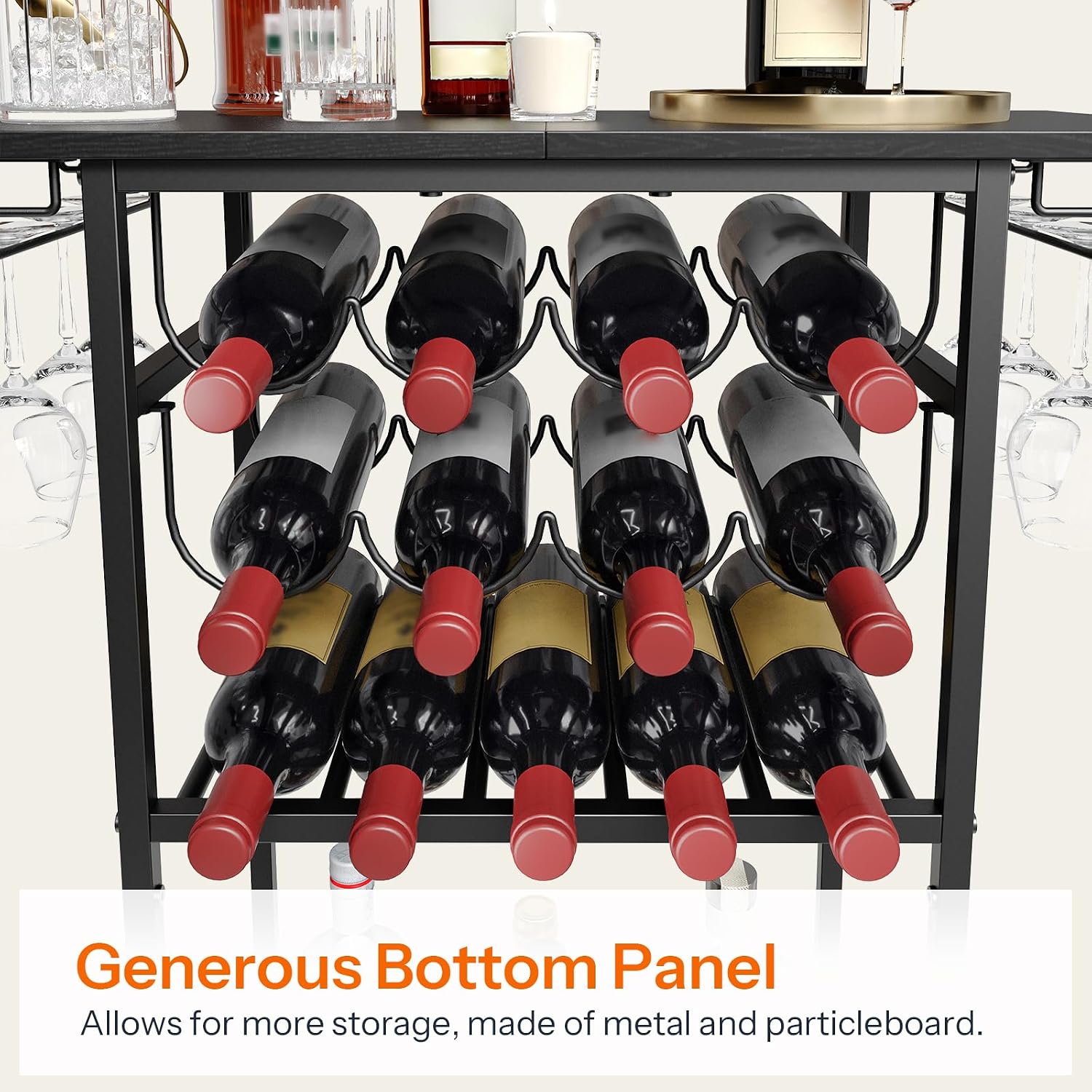 HOOBRO 5-Tier Wine Rack with Glass Holder, Wine Storage Freestanding Floor, Versatile Corner Liquor Cabinet, Alcohol Bottle Display Shelf for Home Bar, Kitchen, Living Room, Black BB68JJ01