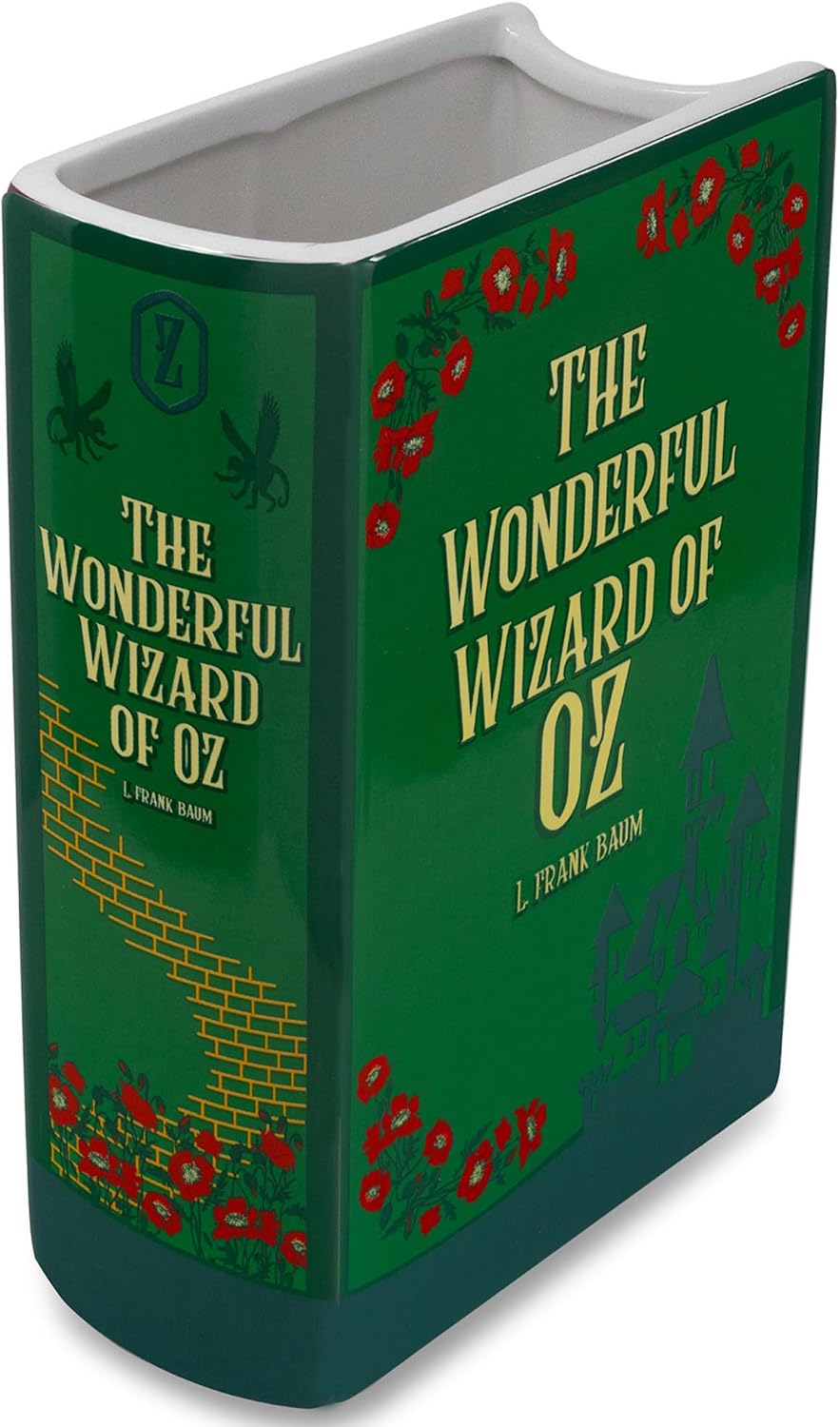 Steel Mill & Co Original Book-Shaped Decorative Vase, Ceramic Vases for Home Decor, Whimsical Bookshelf Decor, Unique Vase for Book Lovers (Large - The Wonderful Wizard of Oz Red Poppy)