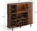 ONBRILL 55" Fluted Wine Bar Cabinet with LED Lights, Coffee Bar Cabinet with Power Outlet, Modern Liquor Whiskey Cabinets with Wine Rack and Glass Holder, Home Bar for Living Room Kitchen