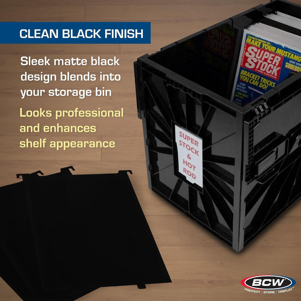 BCW Magazine & Document Bin Partitions - 6 Pack | Smooth Black Plastic Finish, Works With Adhesive Labels | Magazine Dividers Fit Magazine & Document Bin | Magazine Storage Accessories