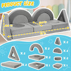 16PCS Modular Kids Play Couch Versatile Toddler Sofa Bed with Washable Covers Convertible Foam Sofa for Playroom Bedroom Creative Fort Building Set for Boys & Girls (Grey)