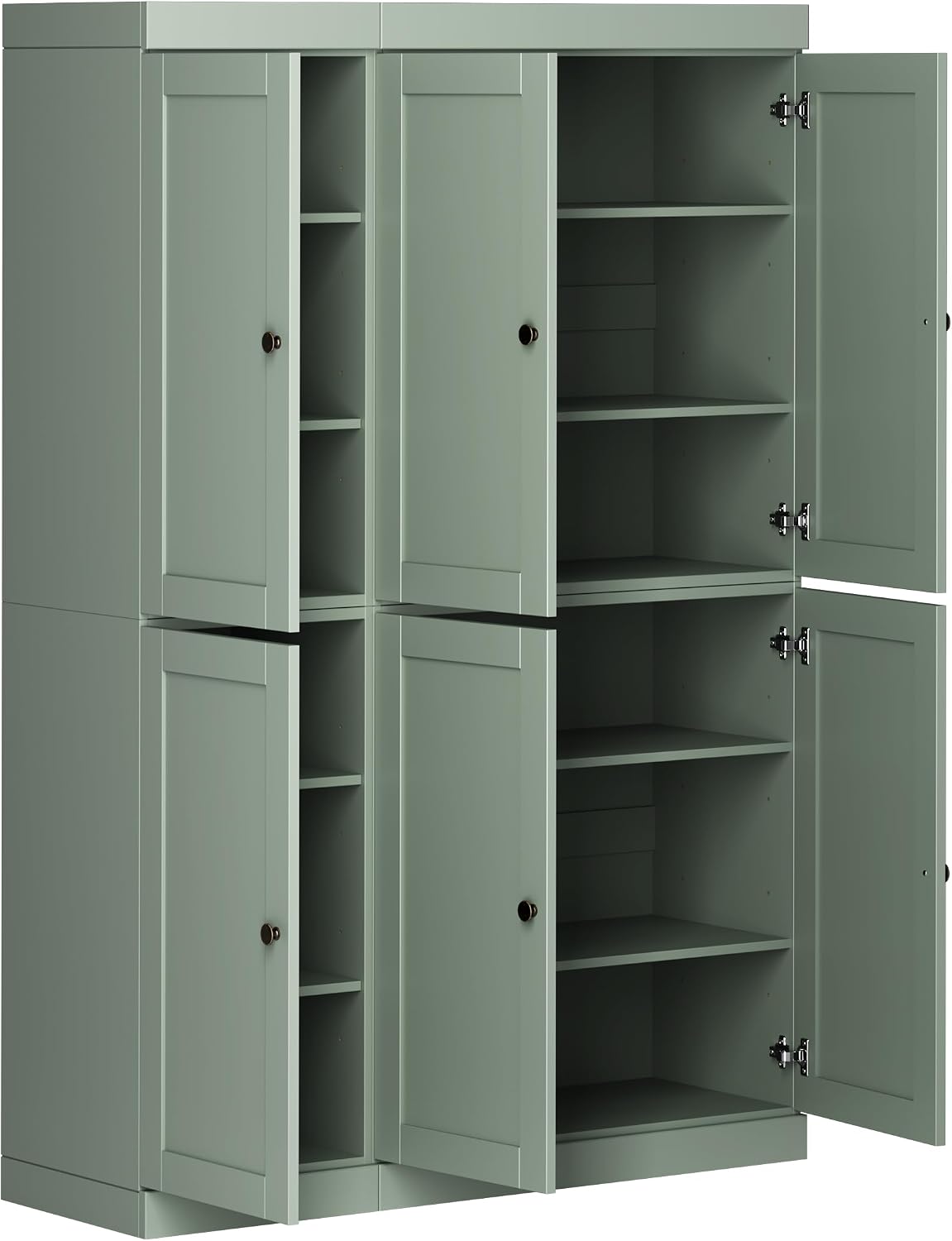 Palace Imports Solid Wood Kitchen Pantry Cabinet 71.5" Tall, 48.5" Wide – Utility Storage Cabinet w/ 6 Shaker Doors & 8 Adjustable Shelves – Sage, 100% Renewable Eco-Friendly Wood, Made in Brazil