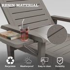 UDPATIO Resin Outdoor Lounge Chair with Armrest Set of 2, 5-Position Adjustable Patio Chaise Chairs, Waterproof Heavy Duty Pool Reclining for Beach, Lawn, Garden, and Deck，Resin A Grey