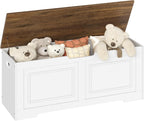 CHOEZON Storage Bench, 47.2" Large Capacity Toy Chest, Farmhouse Storage Trunk with Soft Close Hinge, Wooden Storage Box for Entryway, Living Room, Bedroom, White and Walnut MCW25WL