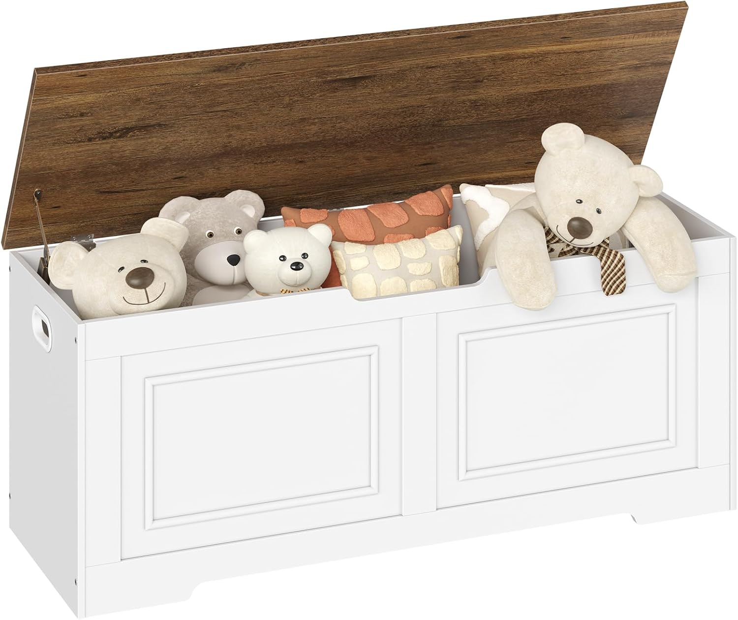 CHOEZON Storage Bench, 47.2" Large Capacity Toy Chest, Farmhouse Storage Trunk with Soft Close Hinge, Wooden Storage Box for Entryway, Living Room, Bedroom, White and Walnut MCW25WL