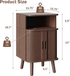 Alohappy Nightstand Set of 2, Mid Century Modern End Table with Storage, Fluted Bedside Table, Wooden Curved Profile Night Stands with Sliding Tambour Door for Bedroom, Living Room, Walnut
