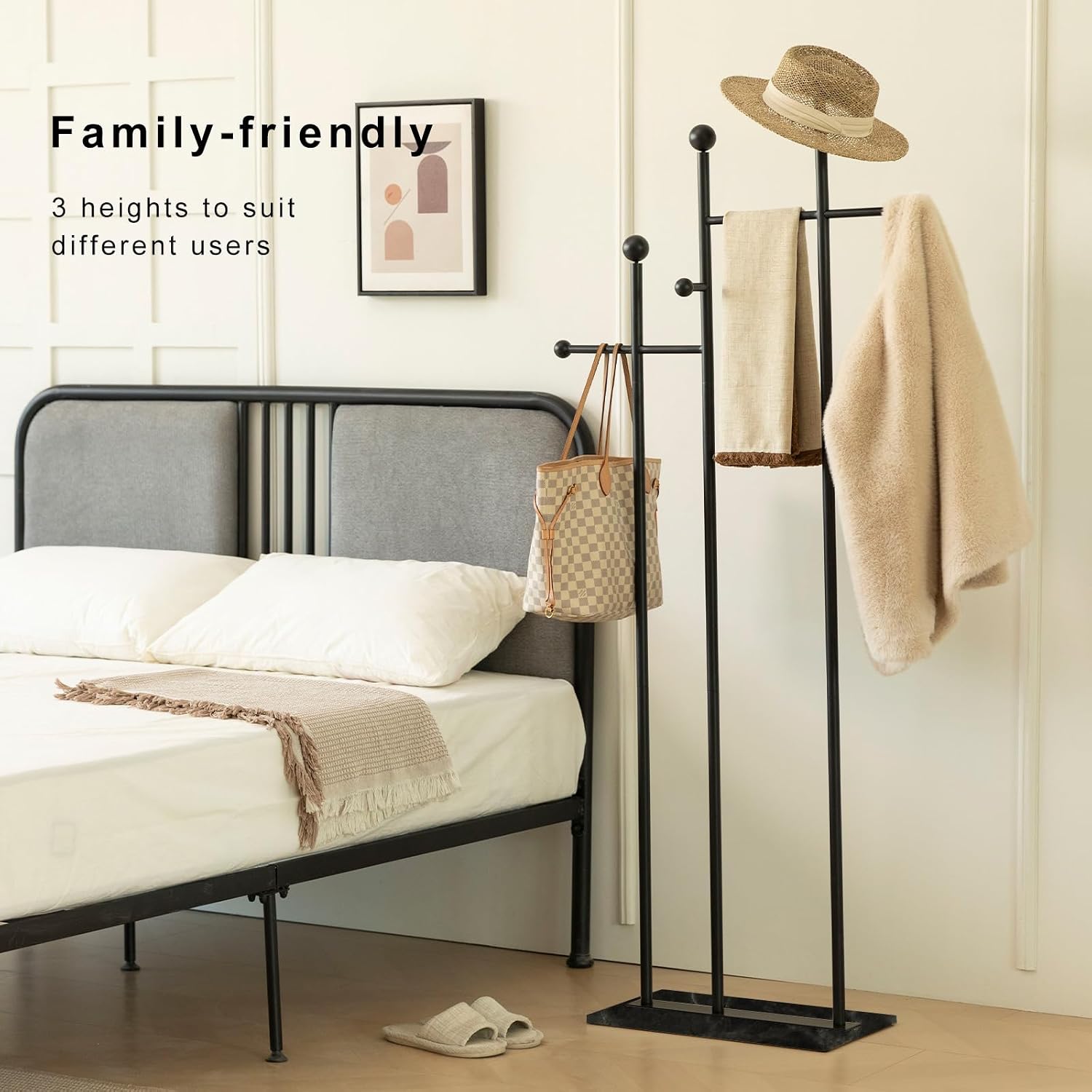 JIAYUEJU Metal Freestanding Coat Rack with Marble Base Heavy Duty Clothes Rack Coat Tree Stand Hat Rack for Corner Bedroom Entryway Living Room Hotel 19.69 x 11.02 x 68.9 Inches (Black)
