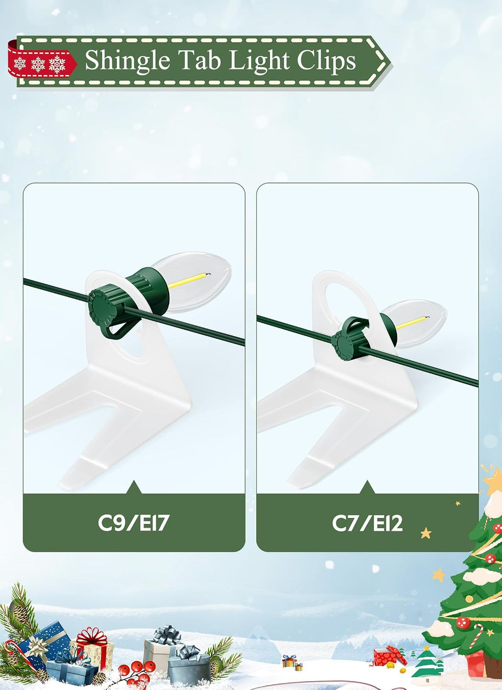 Brightown All in One Christmas Light Clips, Universal Gutter Hooks and Shingle Clip for C7, C9 and Mini Lights, 200 Pack