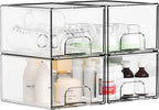 4.4" Tall Small Clear Acrylic Stackable Storage Drawers for Vanity,Under Sink,Bathroom Closet,Medicine Cabinet Organization and Plastic Storage Bins for Organizing Makeup,Baby Bottles,Pacifier,4 PCS