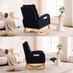 Nursery Rocking Chair with Retractable Footrest,Accent Rocker for Relaxing, Side Pocket,A+ Grade Rubber Wood,Suitable for Living Room,Bedroom and Balcony (Teddy Fleece, Navy Blue)