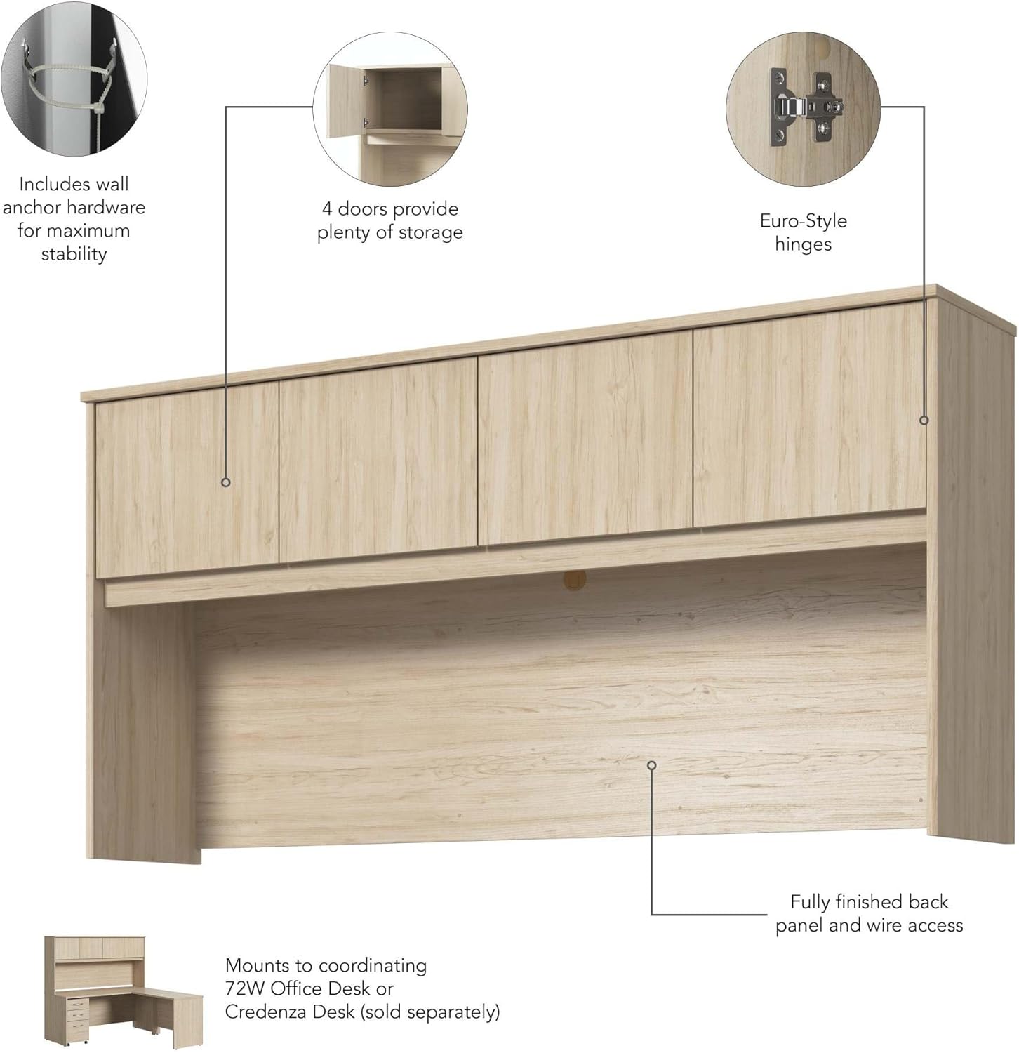 Bush Business Furniture Studio C 72W Desk Hutch in Natural Elm, Storage for Home or Professional Office
