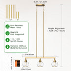 Kitchen Island Linear Pendant Light, 3-Light Gold Dining Room Chandelier with Clear Glass Globe Shades, Modern Linear Lighting Fixture Over Table