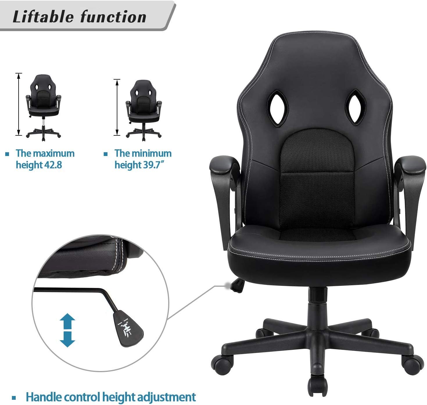 Furmax Gaming Chair Office Chair Leather Computer Desk Chair Racing Style Ergonomic Adjustable Swivel Task Chair with Lumbar Support and Arms (Black)