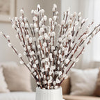 25 Stems Natural Dried Pussywillow Branches for Vases Decor, 15''-17'' Real Preserved Pussywillows with White Snow Willow Branches for Home Decor Wedding Party DIY Floral, Fireplace &Yard Decor
