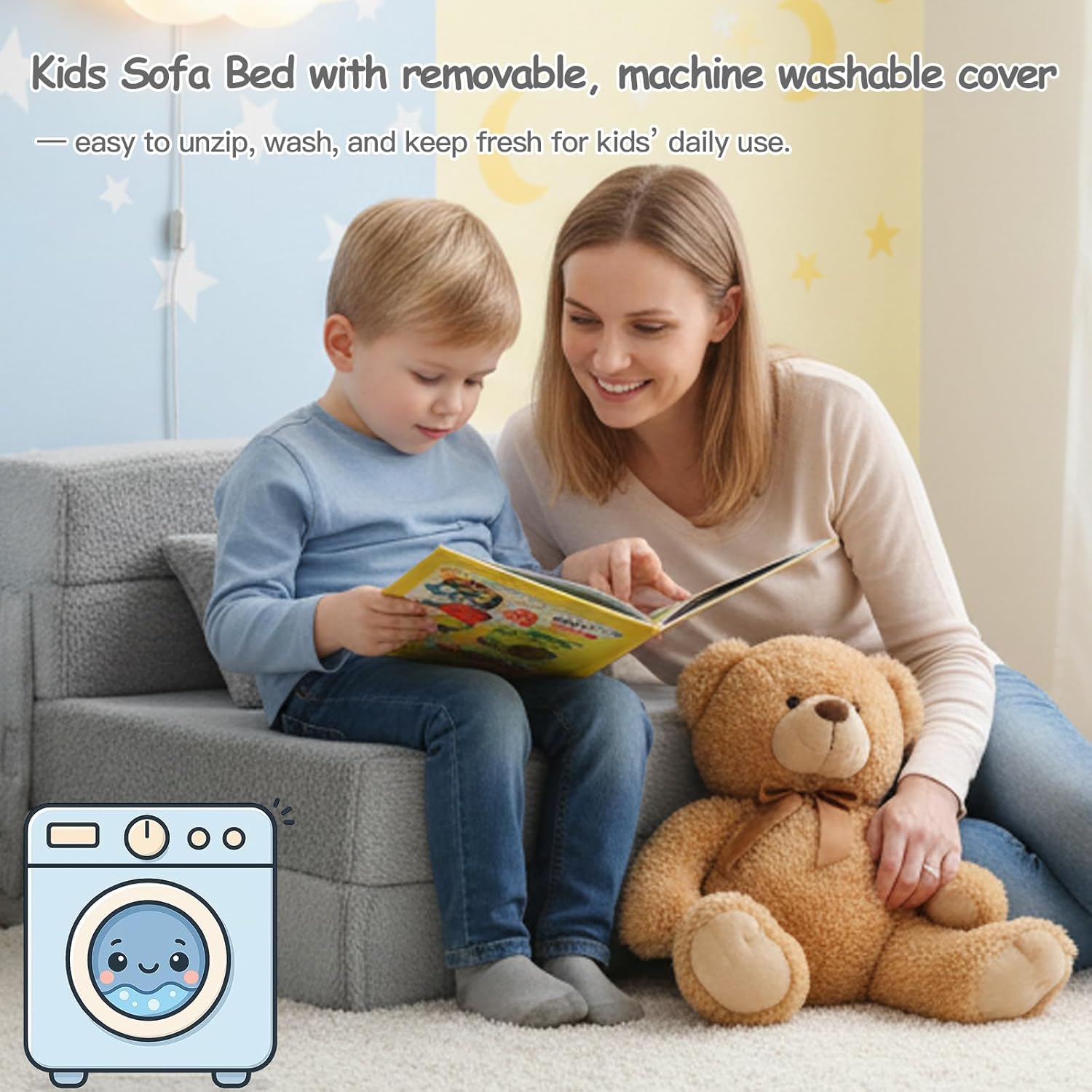Tiita Kids Floor Mattress for Toddler, Child Fold Up Sofa Couch Convertible Futon Folding Chair with Storage Bag for Kids, Plush Grey