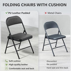 Folding Chairs 2 Pack, PU Leather Padded Folding Chairs for Outside and Indoor, Heavy Duty Portable Foldable Metal Commercial Seat for Home Office, Dorm, Party, Backyard, Lawn, Patio, Black