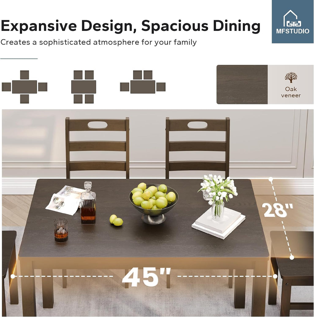MFSTUDIO 5 Piece Kitchen Table Chairs Set of 4, Wood Dining Table Set for 4, Space Saving Farmhouse Dinner Table Set for 4, Dark Oak