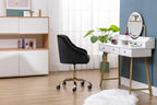 Comfy Home Office Task Chair with Wheels, Cute Modern Upholstered Velvet Seashell Back Adjustable Swivel Vanity Desk Chair, for Women, for Kids, for Girls, Living Room, Bedroom (Black)
