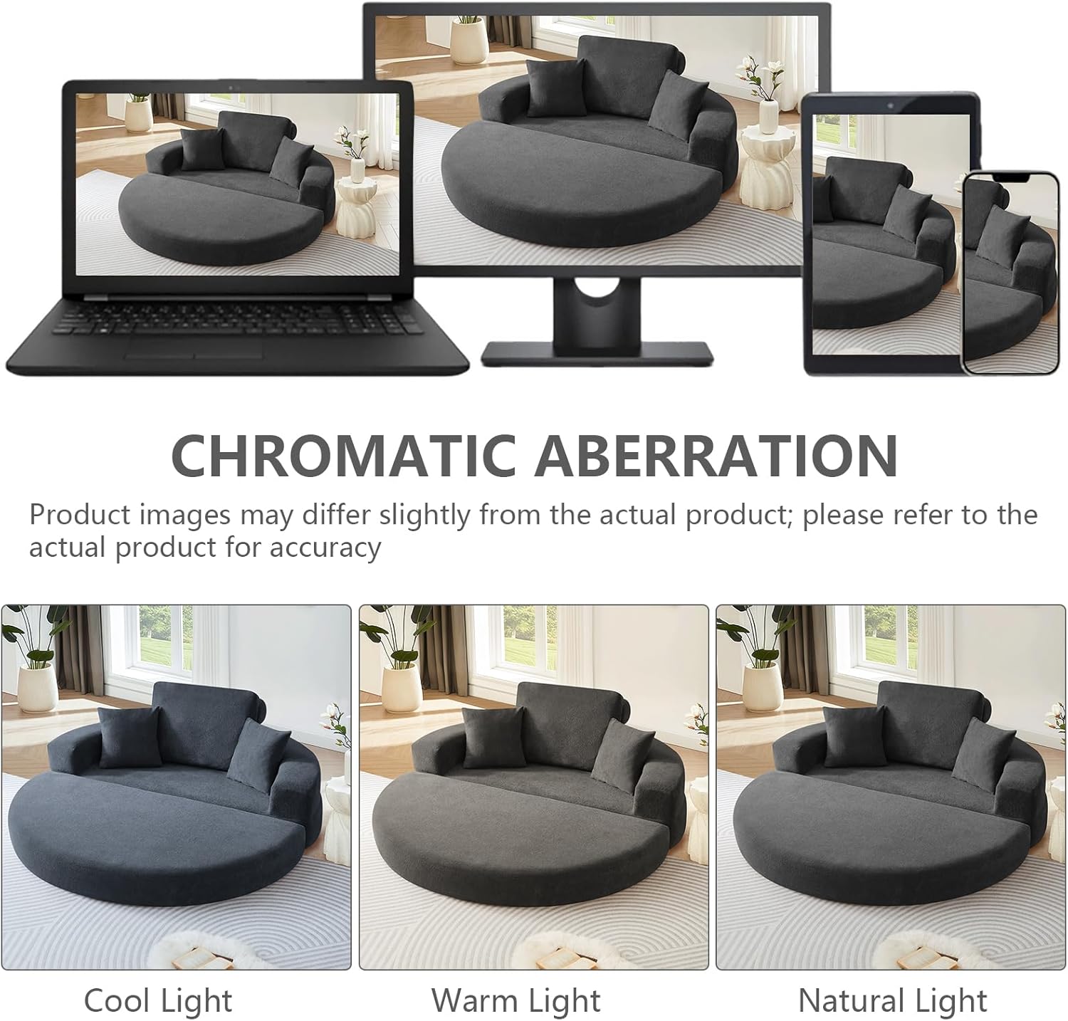 79" Foldable 2-in-1 Oversized Round Chaise Lounge,Chenille Fabric Reading Nook Chair with Ottoman,Boneless Chair with 2 Throw Pillows,Couch Chair Suitable for Living Room, Bedroom,No Assembly(Gray)