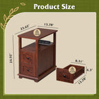 WLIVE End Table with Charging Station, Narrow Side Table for Living Room, Farmhouse Nightstand with Storage, Small Wooden Cabinet with USB Ports and Outlets for Living Room and Bedroom, Cherry