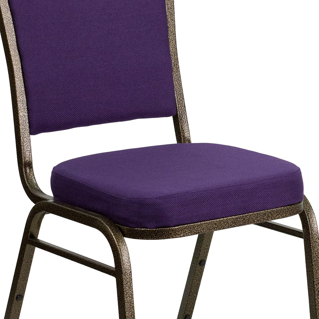Flash Furniture 4 Pack HERCULES Series Crown Back Stacking Banquet Chair in Purple Fabric - Gold Vein Frame