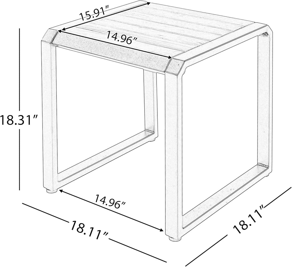 Outdoor Side Table with Teak Wood Top, Metal Frame Patio Accent Table, 120 lbs Capacity, Modern Indoor & Outdoor End Table, Porch, Poolside, Living Room, Sleek Minimalist Design, Teak,Black