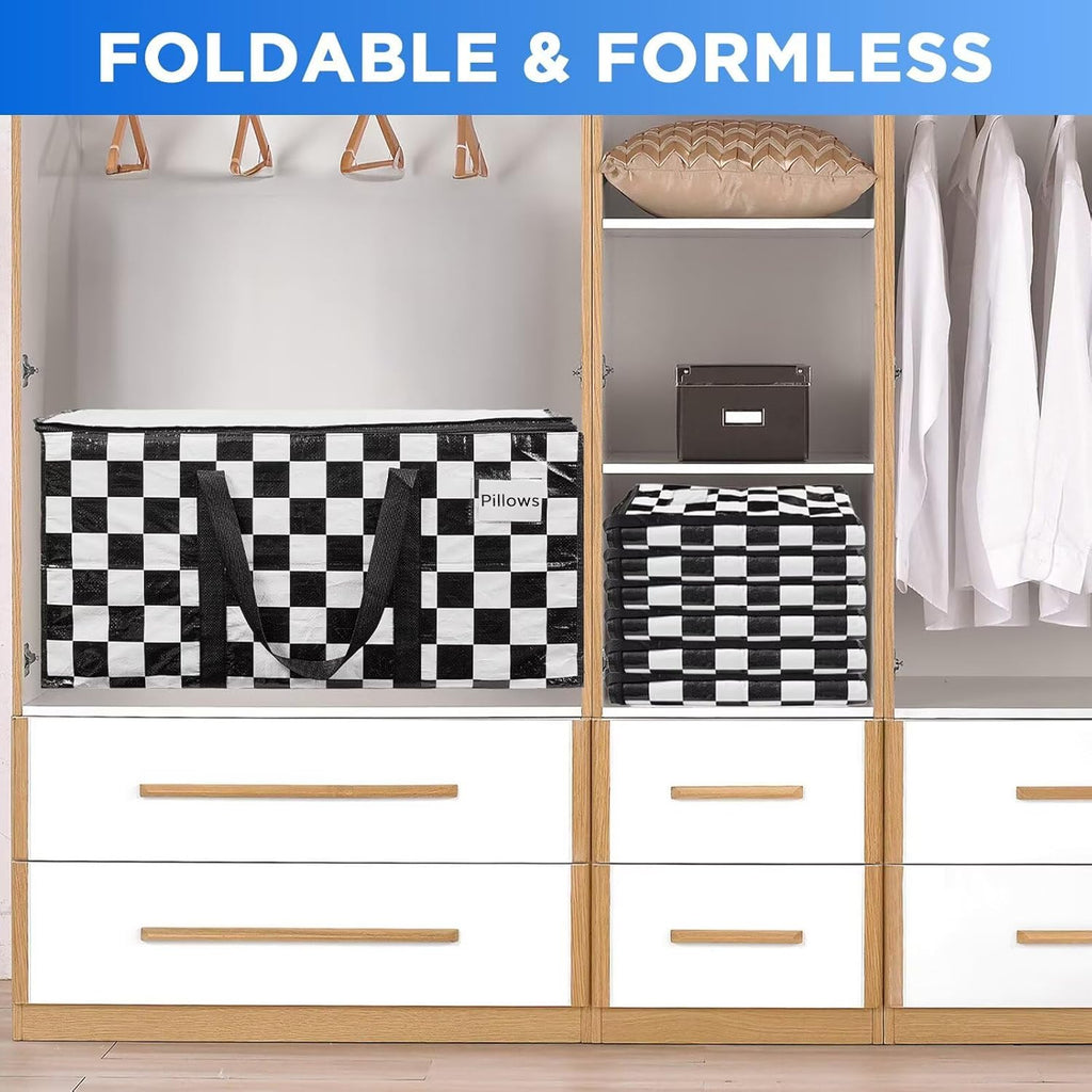 BETU 4 Pack Moving Bags Moving Storage College Dorm Camping Packing Travel PE Heavy Duty, Sturdy Handle, Zipper Large Storage Tote Bag Moving Boxes Box Alternative - White Plaid 29L x 15W x 15H