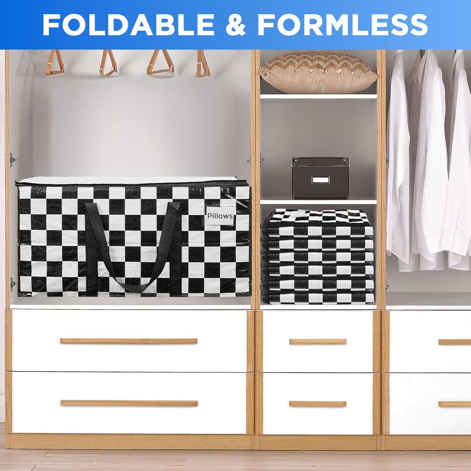 BETU 4 Pack Moving Bags Moving Storage College Dorm Camping Packing Travel PE Heavy Duty, Sturdy Handle, Zipper Large Storage Tote Bag Moving Boxes Box Alternative - White Plaid 29L x 15W x 15H