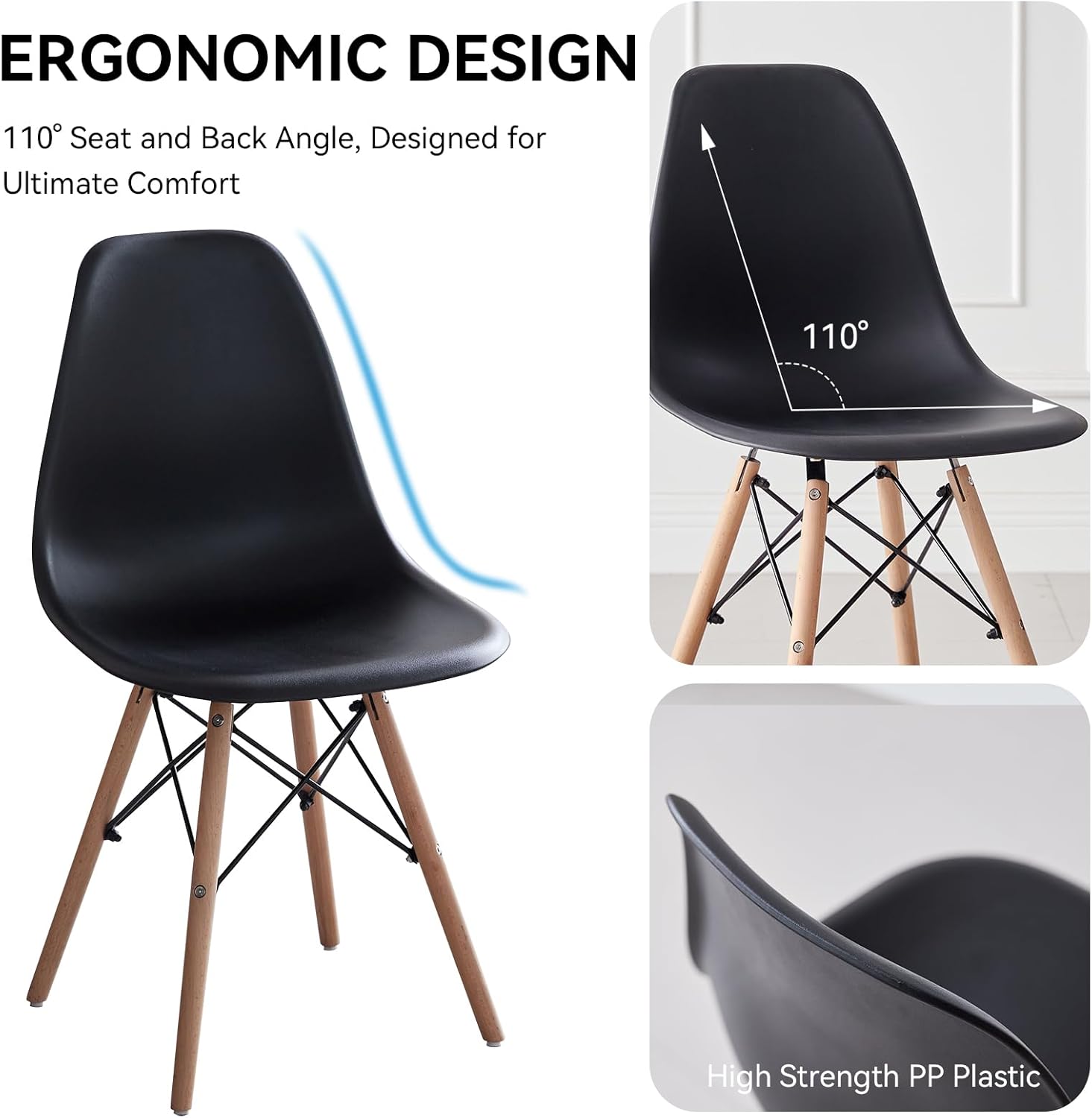 5-Piece 35.5" Round Dining Table Set, Small Kitchen Table Chairs Set of 4 Plastic Seats, Solid Wood Legs, Space Saving Furniture for Living Room Apartment Office Home, Black