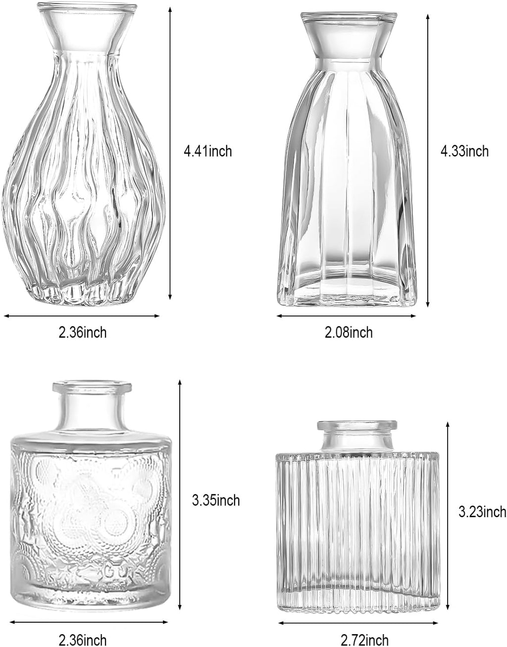 Glass Bud Vases Set of 4, 4 Sizes of Small Flower Vase for Party or Home Table Decorations
