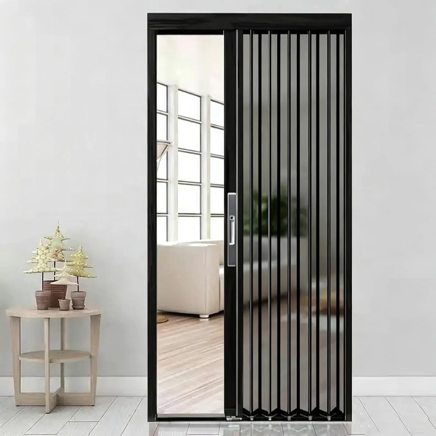Retractable Accordion Mesh Screen Door Lockable, Ventilated Accordion Folding Door for Doorway, Multifold Gate with Aluminum Alloy Frame & Steel Mesh(58x80in(147x203cm))