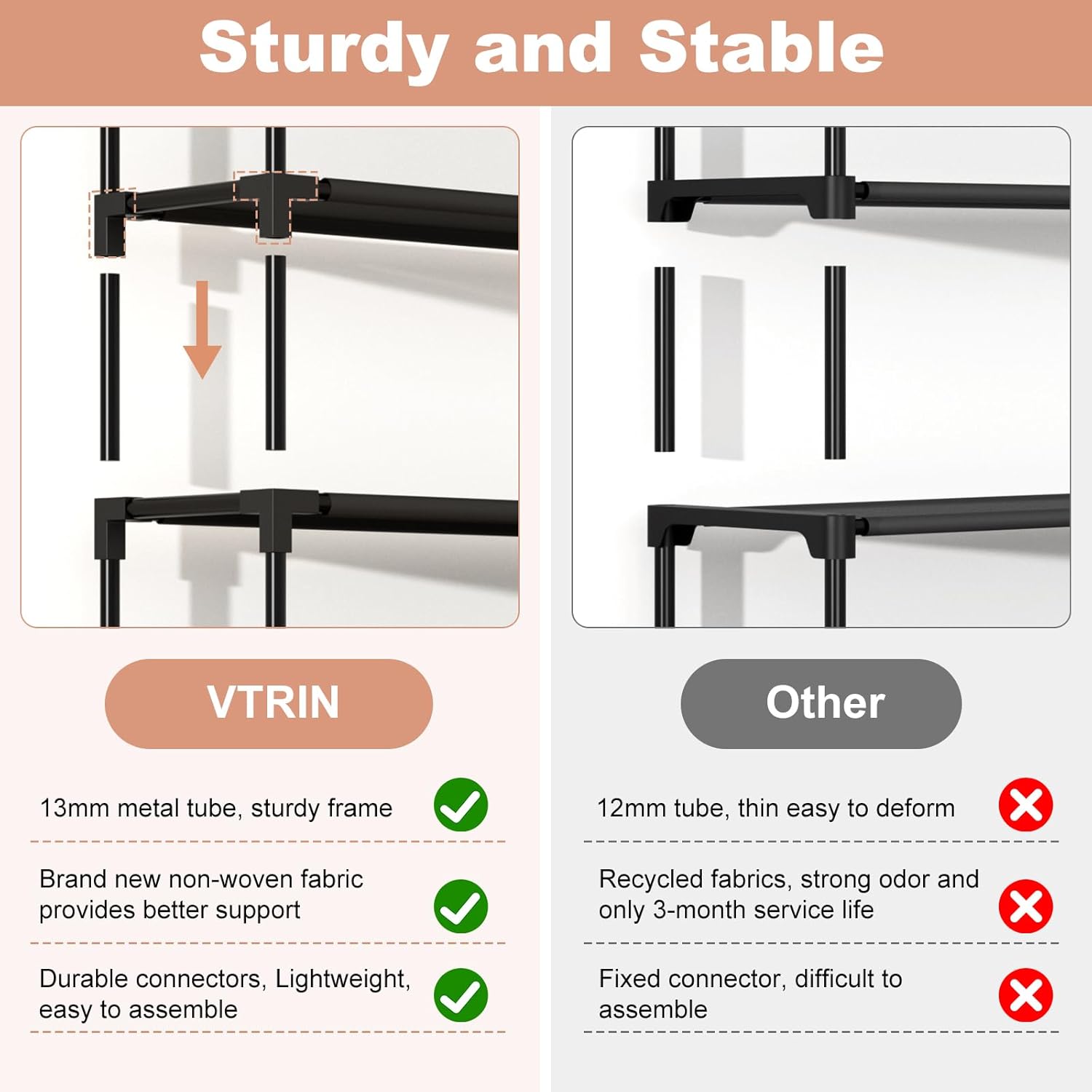 VTRIN 10 Tier Shoe Rack Tall Large Capacity Wide Shoe Organizer with Two Hooks Sturdy Metal Shoe Shelf for Entryway, Closet, Bedroom