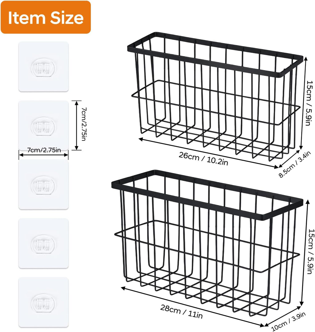 FAMNONE 2 Pack Adhesive Cabinet Door Organizer – 5.9” Deep Lid Organizer for Cabinet, No Drill Wall Mounted Storage Box for Pantry Door, Kitchen & Bathroom Space Saving Organizer