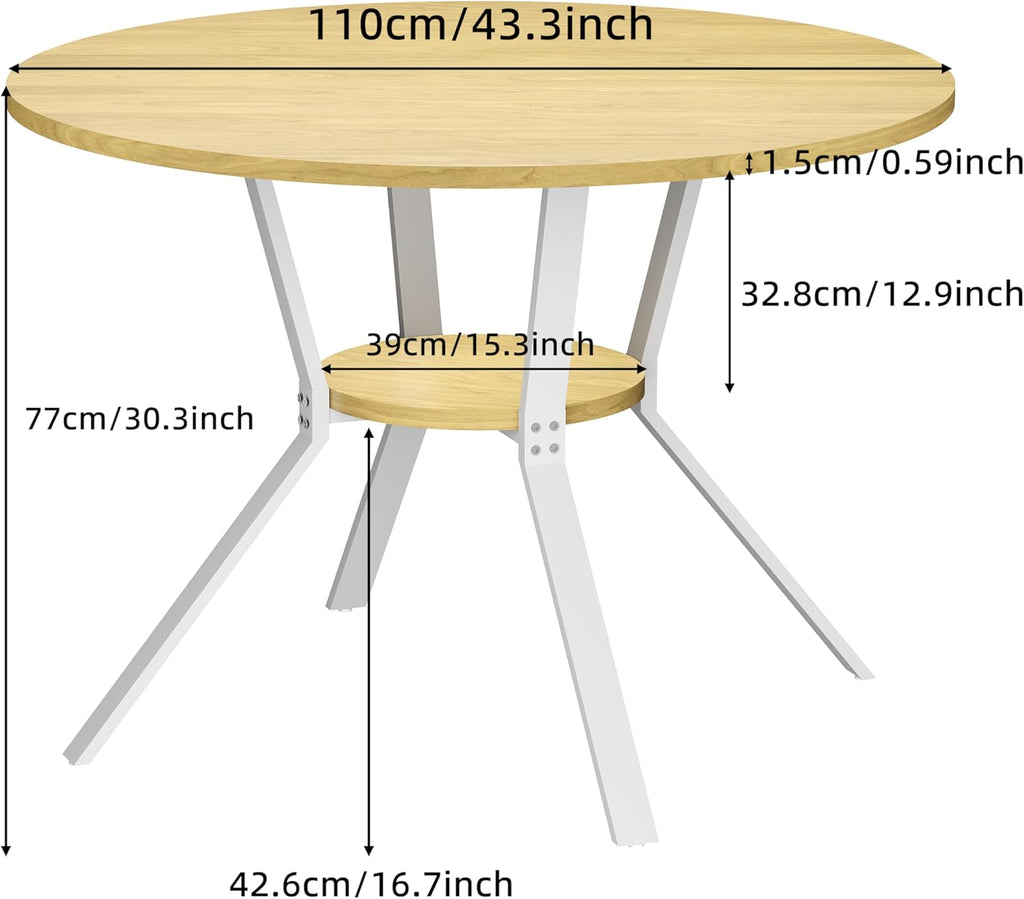 Wildhome Round Dining Table for 2-4, 43 Inch Dining Room Kitchen Table with 1-Tier Storage Shelf, Modern Farmhouse Dinner Furniture with Adjustable feet,Oval Circle(43in-Oak)