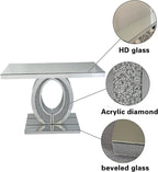 Oval-Shaped Silver Mirrored Console Table and Wall Mirror Set, 2 Piece Mirrored 39.37" Rectangle Sofa Table and 35.43" Crush Diamond Oval Wall Mirror Set for Entryway Hallway Entrance