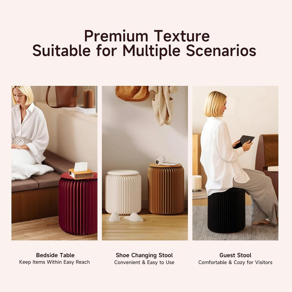 NOONTIDE Folding Stool - 17Inch Home Furniture 660lb Load Capacity Foldable Paper Stool Eco-Friendly Kraft Paper Honeycomb Design,Foldable to 1.2",Brown Modern Minimalist Stool for Living Room(White)