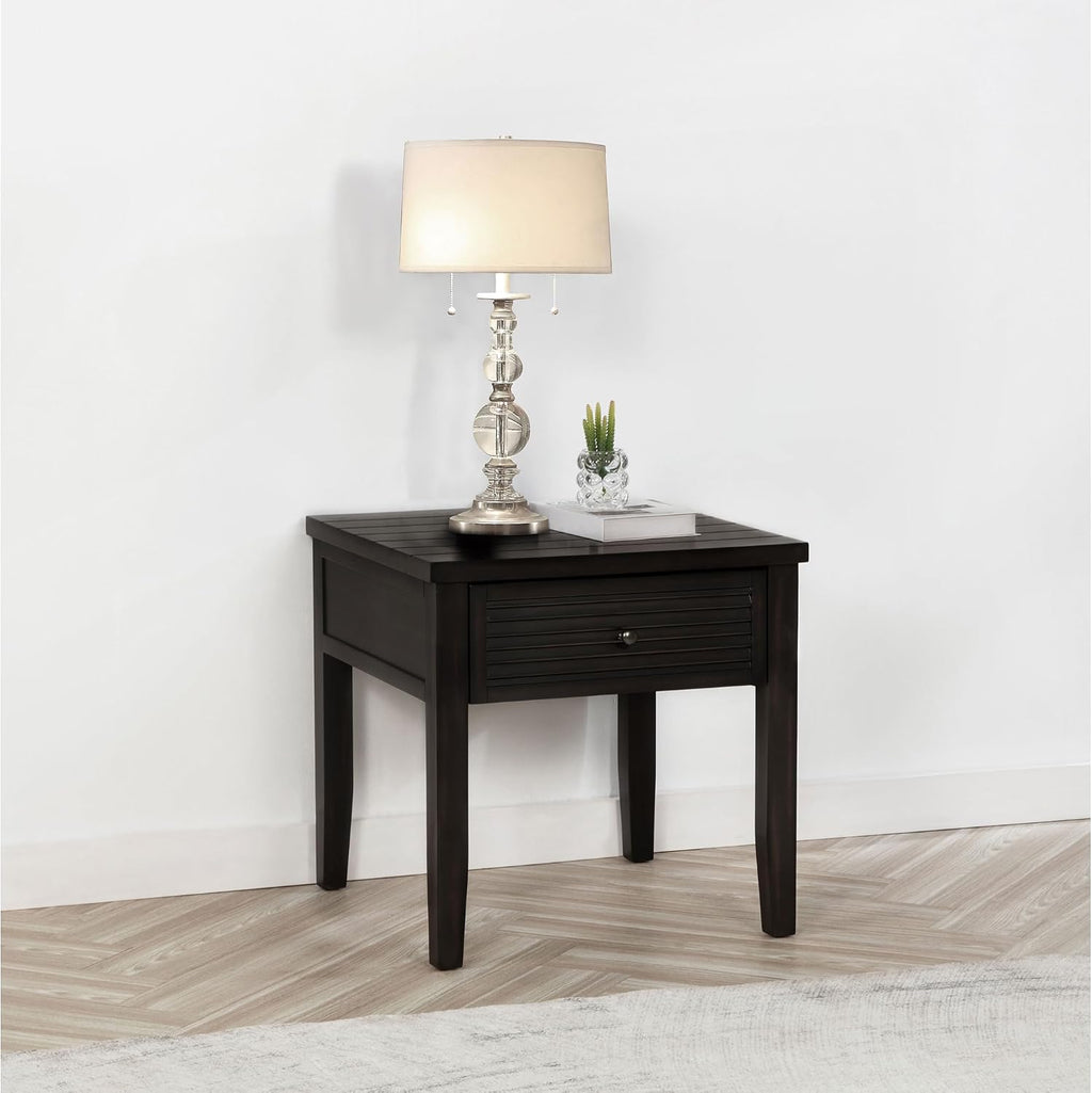 Sutter, End Table, Side Table, Java Pine Veneer Accent Table, Square Living Room Table with 1 Drawer, Planked Top, 24 Inches Wide