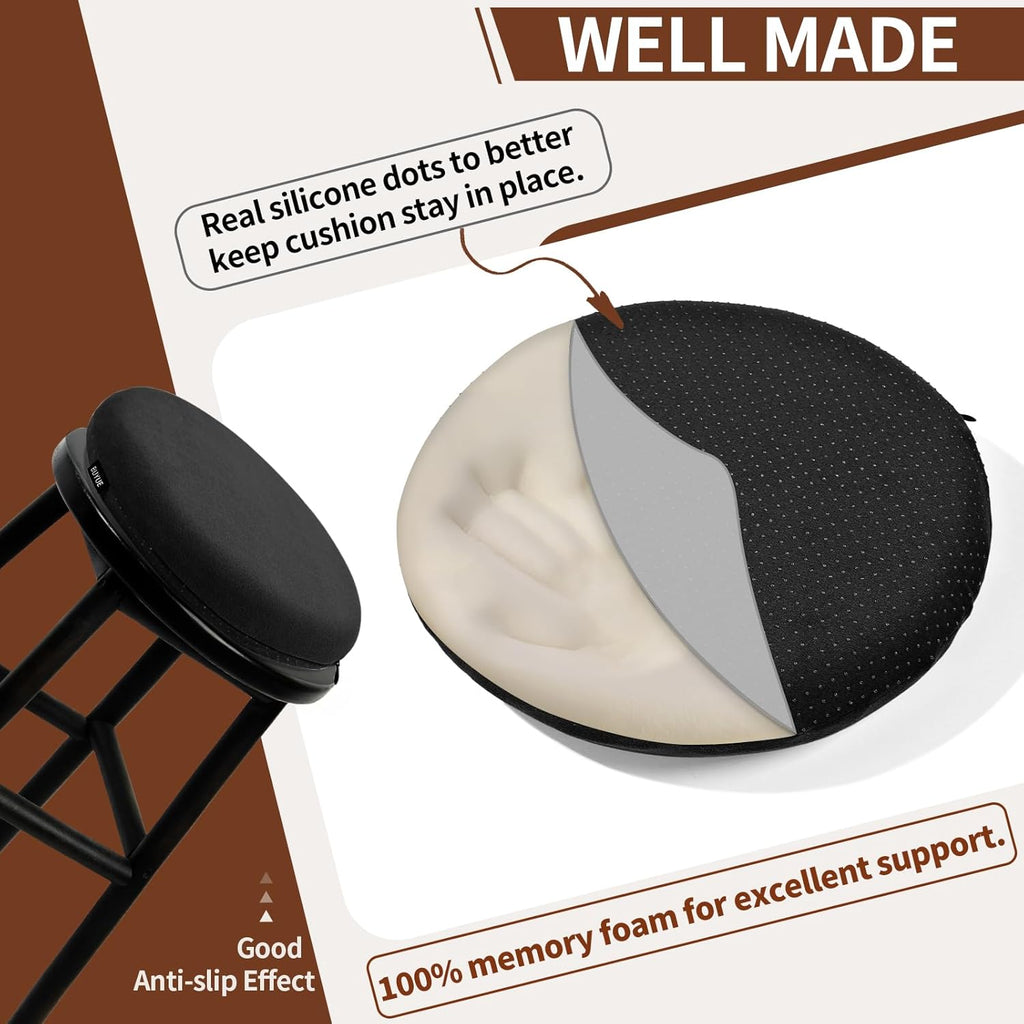 BUYUE Memory Foam Seat Cushion, Dia 13" Soft Velvet Round Stool Cushion Anti-Slip Chair Pads, S, Black