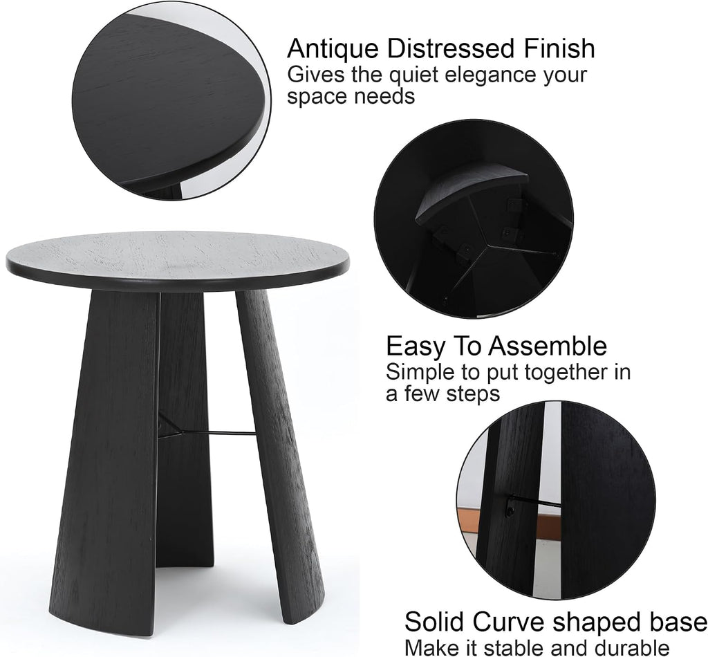 Round Coffee Table for Living Room,18" Modern Small Bentwood Night Stand End Table with Storage,Side Table for Apartment